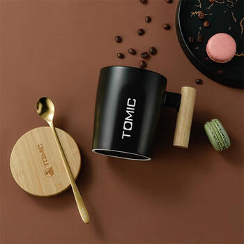 特美刻400ML马克杯 带盖咖啡杯子瓷杯牛奶杯水杯随手茶杯 TCL1329 白色