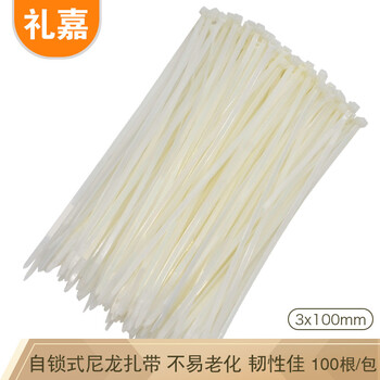 礼嘉 3x100mm 自锁式尼龙扎带 透明理线带 韧性扎带  丝捆/绑/理/束线带 白色100根/包 LJ-ZD01