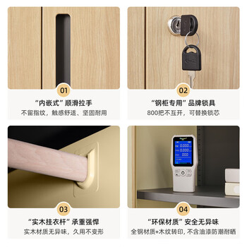 洛克菲勒更衣柜员工柜宿舍柜储物柜钢制浅樱桃木纹色两门高1850宽900深500