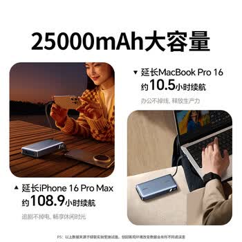 绿联【3C认证上飞机】超能块165W充电宝自带双线25000毫安140W快充大容量移动PB552适用笔记本电脑 绿联【3C认证上飞机】超能块165W充电宝自带双线25000毫安140W快充大容量移动PB552适用笔记本电脑