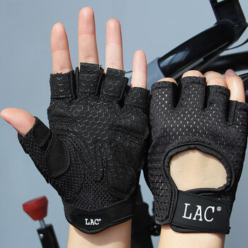 LAC健身手套女防滑半指运动手套男士耐磨器械训练半指护腕 黑色透气S