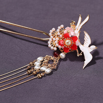 古风发簪步摇流苏超仙汉服头饰古装发饰簪钗冠流苏u型簪子女公主 莺歌