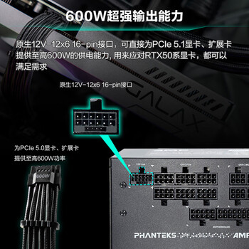 追风者（PHANTEKS）AMP GH白金牌1200W全模组黑色电脑机箱电源(ATX3.1/PCIe5.1/12V-2x6 /日系电容/5090显卡）