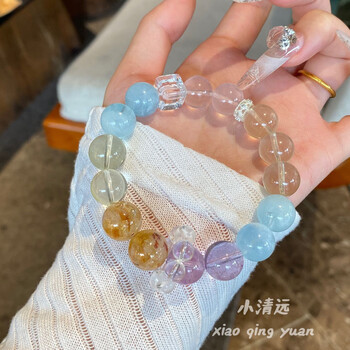 天然粉水晶×海藍宝ブレスレット 水晶入り 一点物 海蓝宝粉晶价格报价行情- 京东