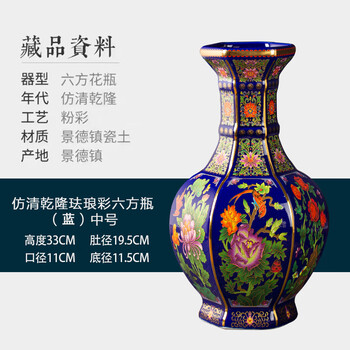 中国美術 景德鎮 花瓶 花器 花入 大清乾隆年製 六角 双耳 合箱 骨董品 干隆御制珐琅彩- 京东
