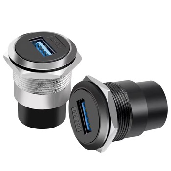 正鑫远 圆形D型多媒体数据延长模块母对母块信息转接头插座 黑色M22-双孔3.0USB接口