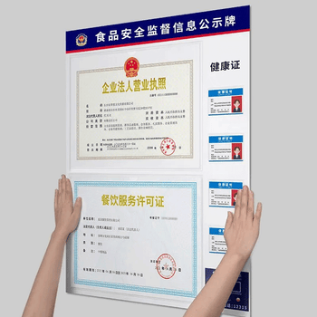 金隆兴食品安全监督信息公示栏健康许可证展示板营业执照框架三合一挂墙4健康卡位3C数码全网低价