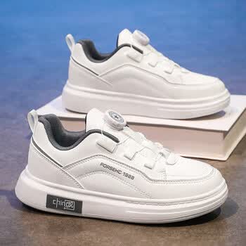 挚克361aj男童鞋子春季新款小白鞋儿童潮牌旋转按钮小皮鞋男孩白色板