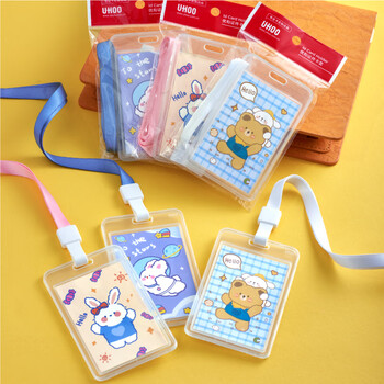 优和（UHOO）双面透明竖式证件卡套 公交卡套保护套儿童学生胸牌工作牌卡套【可爱兔】卡套+挂绳 7026