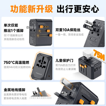 霆圣65W出国转换插头/万能转换插头/全球通用转换插头/小旅充英标欧标美标中国香港日本韩国等