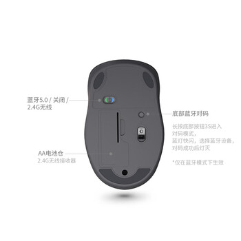 联想（Lenovo）小新无线蓝牙双模鼠标M1 蓝牙5.0/3.0 便携办公 人体工程学 轻音 XM200双模 灰色
