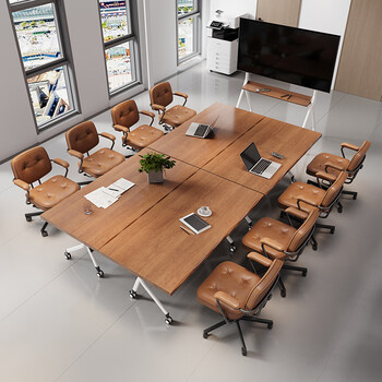 吉赠实木折叠会议桌现代简约可移动拼接培训桌会议室接待洽谈桌高级感