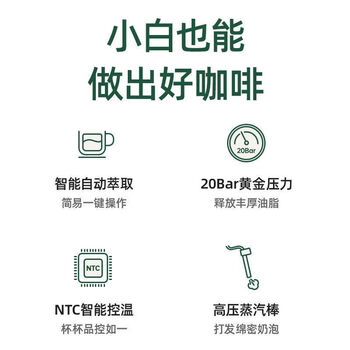 柏翠（petrus）意式半自动咖啡机 智能自动萃取 智能控温  蒸汽打奶泡 小型办公室家用 PE2170 海盐白