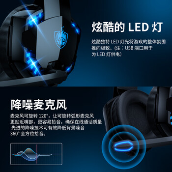 因卓（KOTION EACH）G2000 有线头戴式耳机吃鸡三角洲打瓦FPS网吧电竞无延迟带麦重低音电脑耳机游戏语音降噪耳机 黑蓝