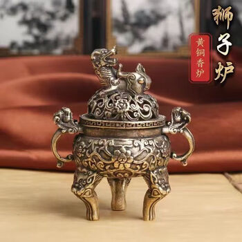 铜器  香炉  三足象耳三面狮头香炉 香道具  工艺品  美术品  摆件 铜器 香炉 三足象耳三面狮头香炉 香道具 工艺品 美术品 摆件（本