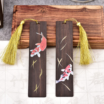 米兹MIEZ 黑檀木质书签双支装礼盒中国风特色礼品教师节礼物送老师同学长辈公司年会礼品 彩绘锦鲤生日礼物