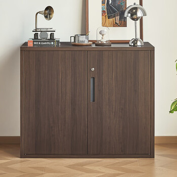 洛克菲勒钢制办公文件柜铁皮柜子资料柜带锁矮柜全深胡桃760铁开门