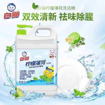 白猫 柠檬薄荷洗洁精5kg A类食品用祛油除腥青柠薄荷香洗洁精