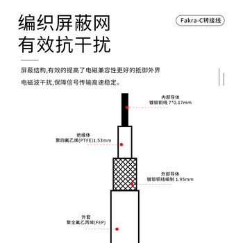 玖鼎新 Fakra-C型公转母连接线RG316 Fakra转Fakra转接线射频转接线10米 JDX-FCJK-7