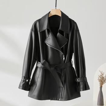 绵羊皮真皮皮风衣风衣女22新款中长海宁机车皮衣外套休闲皮大衣 典雅