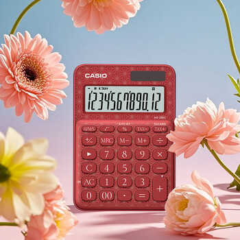 卡西欧（CASIO）60周年限定版桌面办公计算器12位数字显示太阳能双电源随心便携时尚高颜值枫叶红