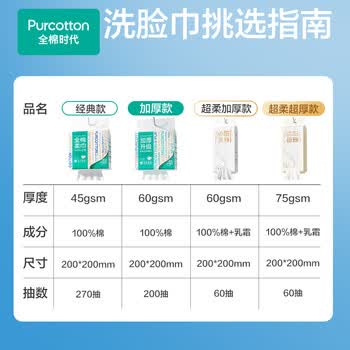 全棉时代【孙颖莎同款】洗脸巾 270抽*1提壁挂一次性100%棉柔毛巾20*20CM
