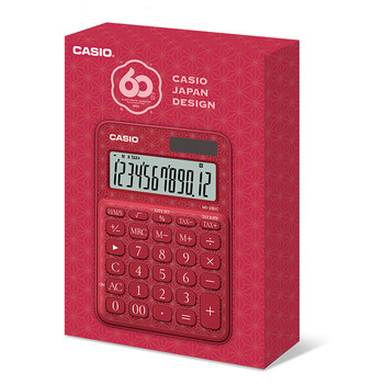 卡西欧（CASIO）60周年限定版桌面办公计算器12位数字显示太阳能双电源随心便携时尚高颜值枫叶红