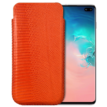 蜥蜴皮直插拉扣款真皮手机壳套 适用于三星s10 /s10/s10e *橙色直插拉