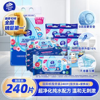 维达（Vinda）湿厕纸 组合装240片(40片5包+10片4包) 多巴胺湿纸巾厕纸新旧随机