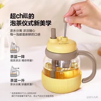 北鼎（Buydeem）新品茶水分离杯升降茶篮耐高温玻璃杯便携趣饮吸管水杯礼物泡茶杯