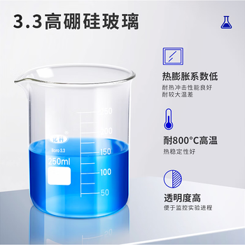 化科 玻璃烧杯带刻度量杯实验室生物化学小烧杯耐高温高硼硅玻璃水杯大烧杯低型 150ml，12只