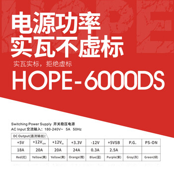 长城（Great Wall）额定500W HOPE-6000DS电脑电源 （双8PIN/75cm长线材/温控风扇/宽幅/独立开关）