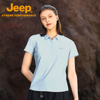 JEEP吉普女式短袖polo衫J522084503冰蓝色尺码可选M-13XL下单备注尺码