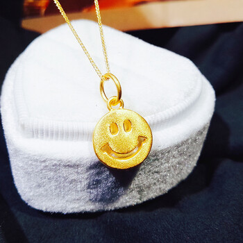 梦赤心黄金微笑吊坠足金999圆牌双面笑脸表情项链女款3硬金锁骨链金