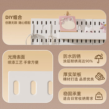 齐心洞洞板收纳书立套装12件Labubu置物架免打孔桌面书桌可挂墙电竞房厨房DIY收纳柜 EB712 白