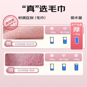 洁丽雅（Grace）五星级酒店大毛巾2条纯棉家用加大加厚吸水长绒棉洗脸面巾180G/条