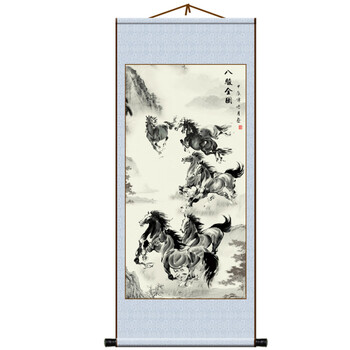 骨董 美術 掛け軸 八駿図 八馬古画 馬 墨絵八駿図 掛け軸 古美術品 横額 - メルカリ