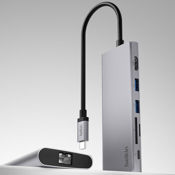 贝尔金（BELKIN）扩展坞 万兆Type-C拓展七合一 PD供电 苹果笔记本电脑转接 HDMI4K投屏 网线/SD读卡 兼容雷电口
