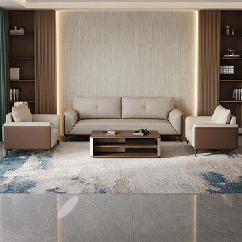 森菲亚办公室沙发茶几组合套装简约现代商务洽谈接待室沙发 三人位 西皮