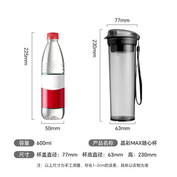 特百惠（Tupperware）晶彩MAX塑料杯600ml 男女士学生运动水杯子大容量泡茶杯 冰水蓝