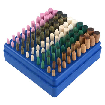 VRK 混合磨头套装 抛光打磨电磨配件气动芝麻牛皮橡胶砂轮红刚玉羊毛磨头 100支/盒