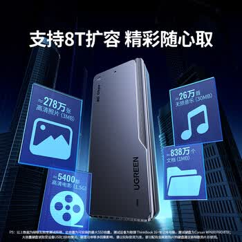 绿联 M.2 NVMe/SATA固态硬盘盒20Gbps 兼容雷电3/4适用苹果17笔记本台式机手机外接SSD移动硬盘壳