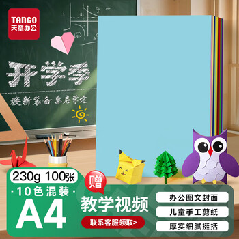 天章 （TANGO）【开学必备】A4 10色硬卡纸 加厚彩色封面手工折剪纸 幼儿园DIY绘画纸 十色混装 230g 100张/包