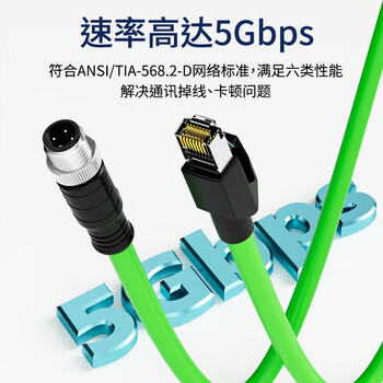 亨通贝尔 M12转RJ45工业网线高柔电缆工业级相机编码线缆 直头4芯D型公头（绿）0.5米 HTBE-9004-0.5