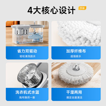 五月花旋转拖把共2布家用一拖净免手洗2025拖把带桶一套拖布吸水墩布