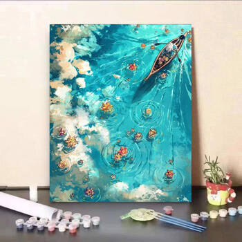 玉有万範 油彩画 高级感玉兰花数字油画2025新款diy填充手工画艺术花卉减压油彩画