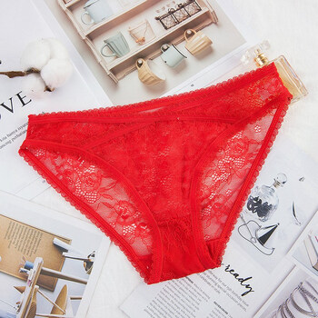 3件7折酒红色内裤女蕾丝性感冰丝镂空纯棉新婚中低腰红色三角裤j 款式