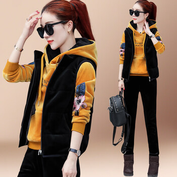 慕之美休闲运动套装女冬季保暖加绒运动套装女冬加绒加厚2022年新款小