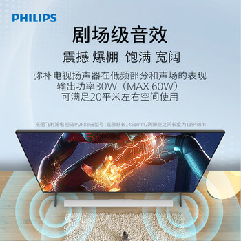 飞利浦（PHILIPS）回音壁Soundbar TAB5009/93 2.0环绕立体声 电视机音响 家庭影院音箱 蓝牙条形音响
