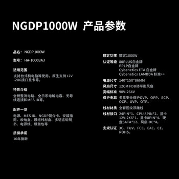 首席玩家（1st player）NGDP铂金 1000W ATX3.1电源（ATX3.0&3.1双规范/MES ID/压纹线/FDB风扇/支持5090/白色）
